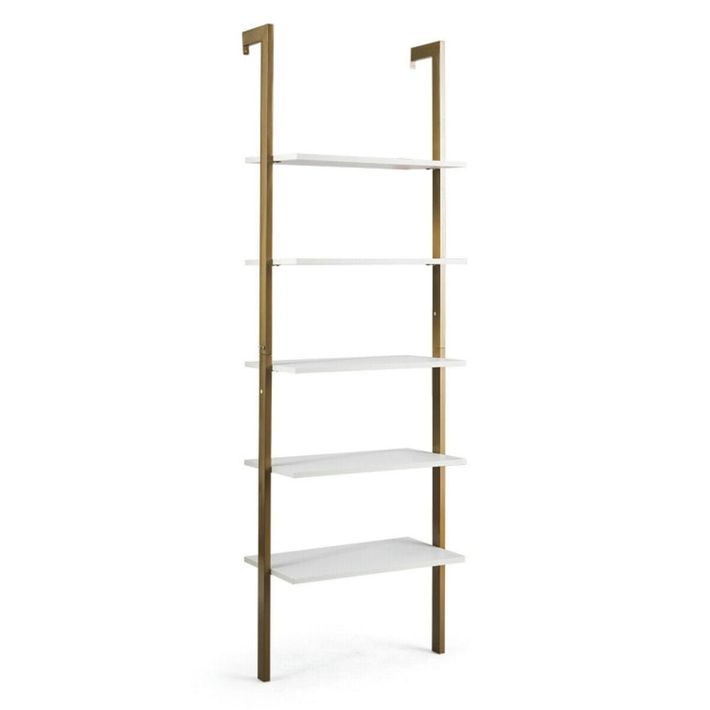 Demi Bonn 5-Tier Wood Look Ladder Shelf with Metal Frame for Home, Multipurpose Open Bookshelf, Yellow