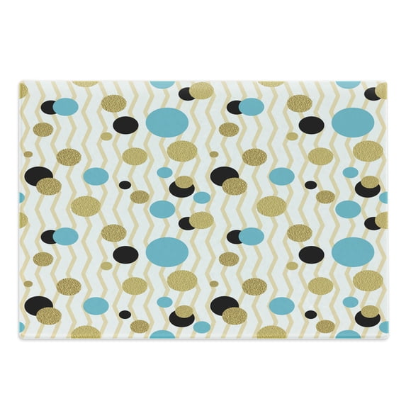 Abstract Cutting Board, Trippy Geometric Circles Dotted Yellow Rounds on Zig Zag Lines Background Art Print, Decorative Tempered Glass Cutting and Serving Board, Large Size, Aqua, by Ambesonne