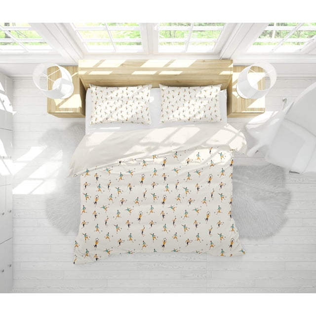 3D Creamy White Football Soccer Player Quilt Cover Set Bedding Set Pillowcases