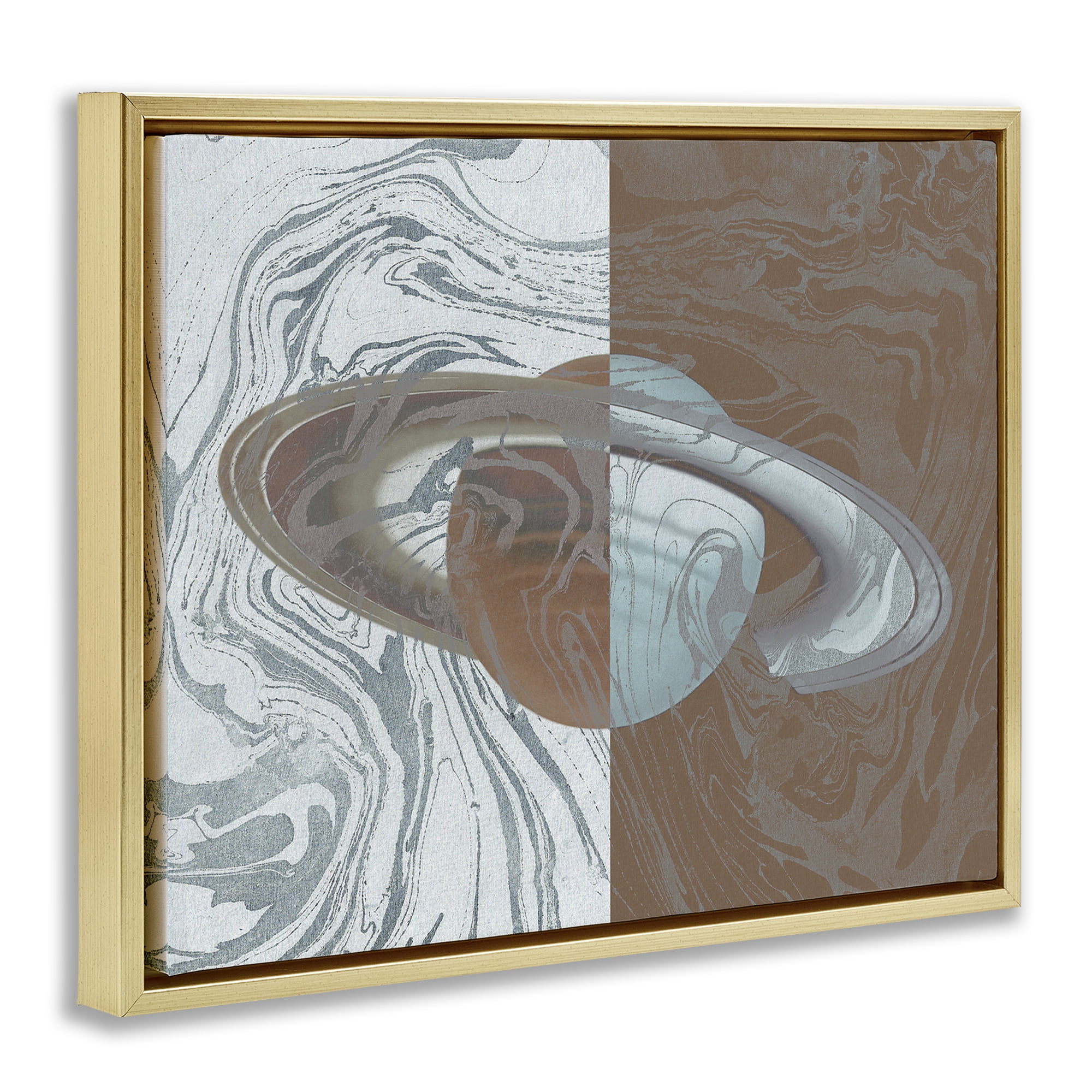 Stupell Industries Abstract Marbled Planet Astrology & Stars Painting Gold Floater Framed Canvas Art Print Wall Art, 21 x 17