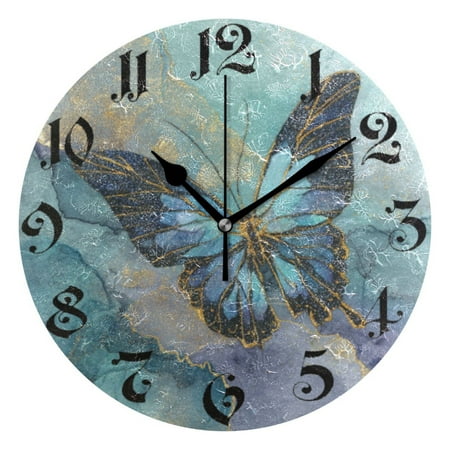 DEIARA Marble Butterfly Burgundy Butterfly Wall Clock 10in Silent Mechanism Battery Operated Retro Style for Living Room Bedroom and Kitchen Black Pointer
