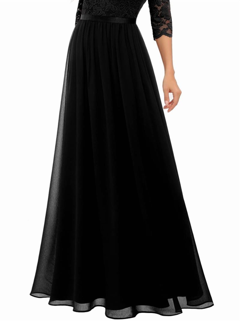loose fitting formal dress Cicinia Black Mother Of The Bride Dress Long Satin A-line Short Sleeves Beaded main image 0