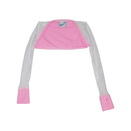 Pink Shrug - Girls Pink White Lace Detail Long Sleeved Dancewear Shrug Bolero
