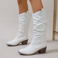 thumbnail image 3 of Womens Slouch Wide Mid Calf Cowboy Boots Winter Fall Casual Slouchy Leather Pointed Toe Western Cowgirl Boots White Size 8.5, 3 of 6