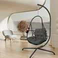thumbnail image 4 of Swing Egg Chair with Stand Indoor Outdoor Wicker Rattan Patio Basket Hanging Chair with C Type bracket , with cushion and pillow,Patio Wicker folding Hanging Chair( Special construction cup holder, 4 of 9