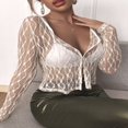 thumbnail image 3 of Haut Court à Manches Longues pour Femmes Cardigan en Maille Transparente T-Shirts Blouse, 3 of 6