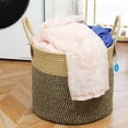 thumbnail image 4 of Cesta grande de yute tejida con asas, cesta de yute natural para ropa, manta para decoración del hogar, 14 x 14 x 12 pulgadas, paquete de 1, negro y yute, 4 of 9