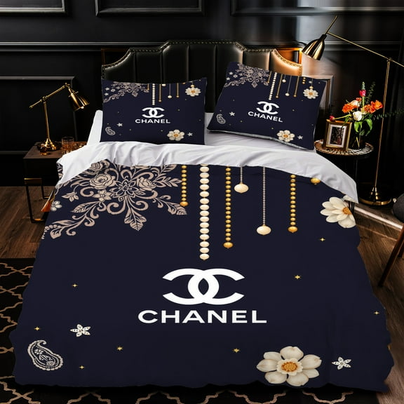 3-Piece Duvet Cover Set - Luxurious Navy Blue Floral Elegant Bedroom Decor