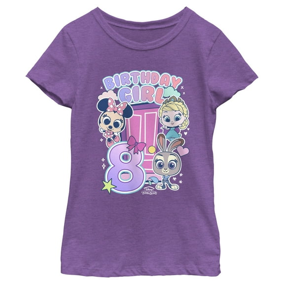 Girl's Doorables Birthday Girl 8 Graphic Tee Purple Berry Medium