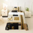 thumbnail image 2 of Castle Fairy Mid Century Gold Square Relief Twin Sheets 3pcs,Abstract Textured Brush Splash Bedding,Black Cream,1 Flat Sheet, 1 Fitted Sheet and 1 Pillowcase, 2 of 7
