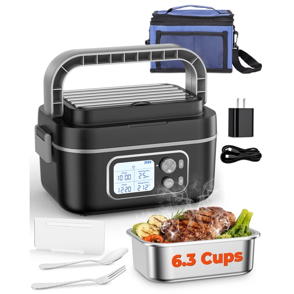 1.5L Portable Electric Lunch Box with Adjustable Temperature and Timing for Students and Elderly for Healthy Dieting, Stainless Steel Liner, Supports PD 3.1 and QC 3.0  Fast Charging