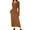 Brown, variant on POIUYTR Women Summer Ribbed Knit Dress Casual V Neck Nipped Waist Long Sleeve Dresses Elegant Stretch Otufits