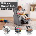 thumbnail image 6 of Naomi Home Suri Kids Recliner Chair for Toddlers Ages 3–5, Adjustable Reclining Chair for Kids with Push-Back Recline, Cup Holder, Footrest, Solid Hardwood Frame, 150 lb Capacity, Gray, 6 of 10