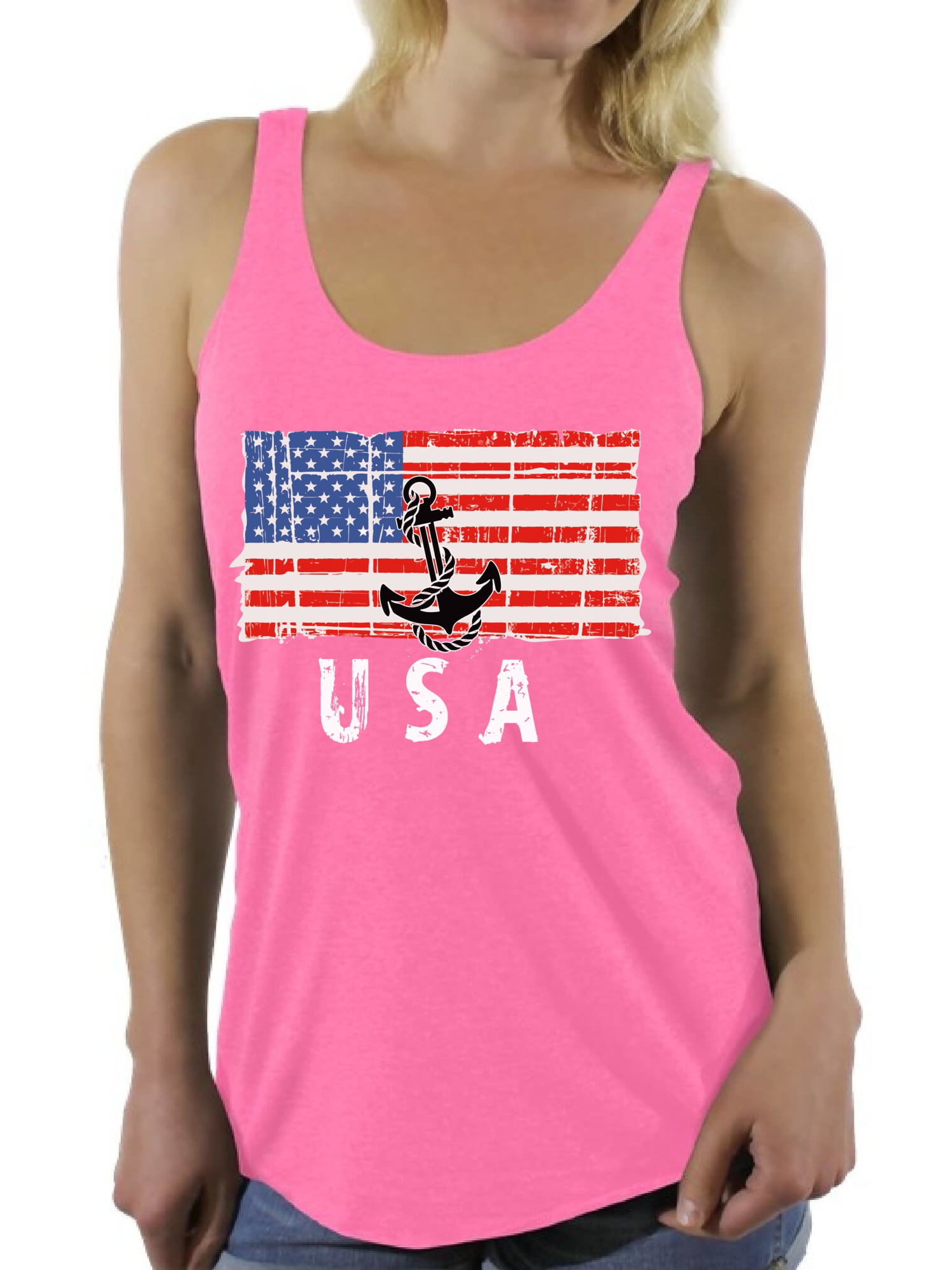 Awkward Styles Anchor Usa Women Racerback Tank Top Made In The Usa Nautical Usa Women Shirt