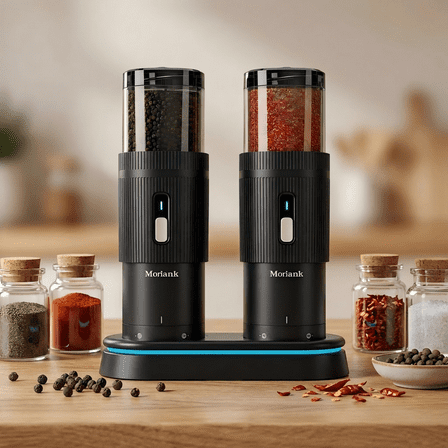Electric Salt & Pepper Grinder Set (2-Piece) - Rechargeable, Adjustable Coarseness, Stainless Steel
