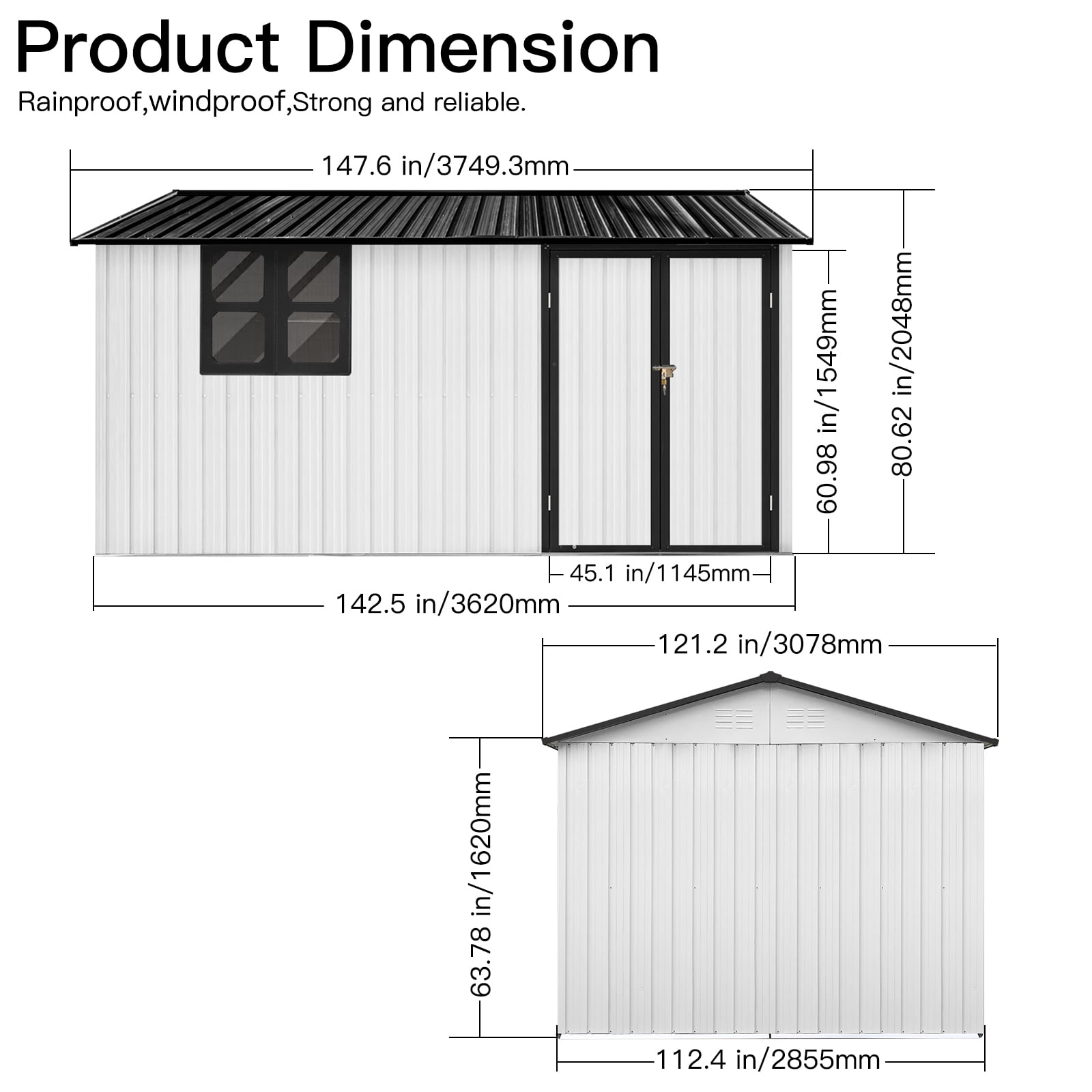 Aukfa 10 x 12FT Outdoor Storage Shed with Lockable Door, Metal Garden Tool Shed with Window & Sloped Roof for Backyard, Patio and Backyard, White/Black
