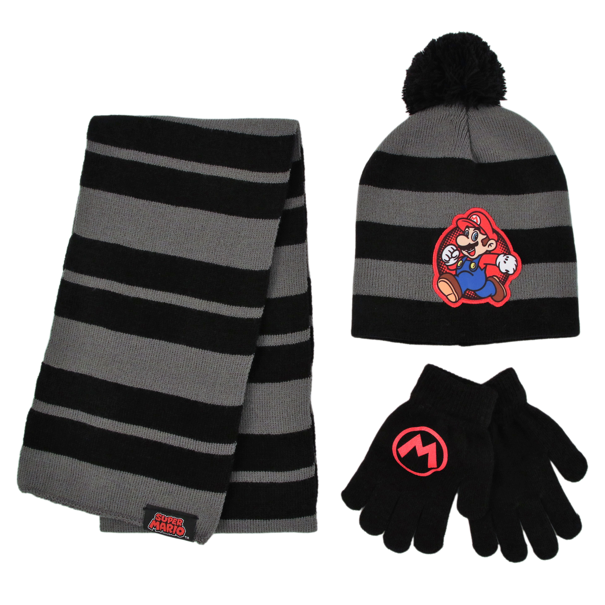 Nintendo Boys Scarf Hat and Glove Set, Nintendo Mario Kids Cold