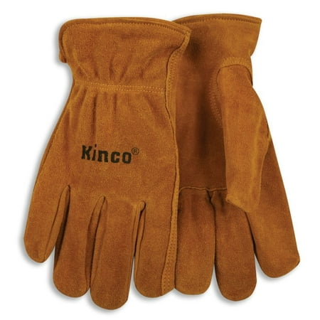 - Kinco International 50M Work Gloves, Unlined Golden Suede Cowhide, Keystone Thumb, Shirred Elastic Back, Medium