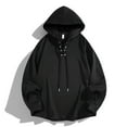 thumbnail image 6 of Drawstring Hoodies for Men Front Criss Cross Loose Casual Hooded Sweatshirt Plain Pullover Tops Fall Winter Spring (M, Black), 6 of 8