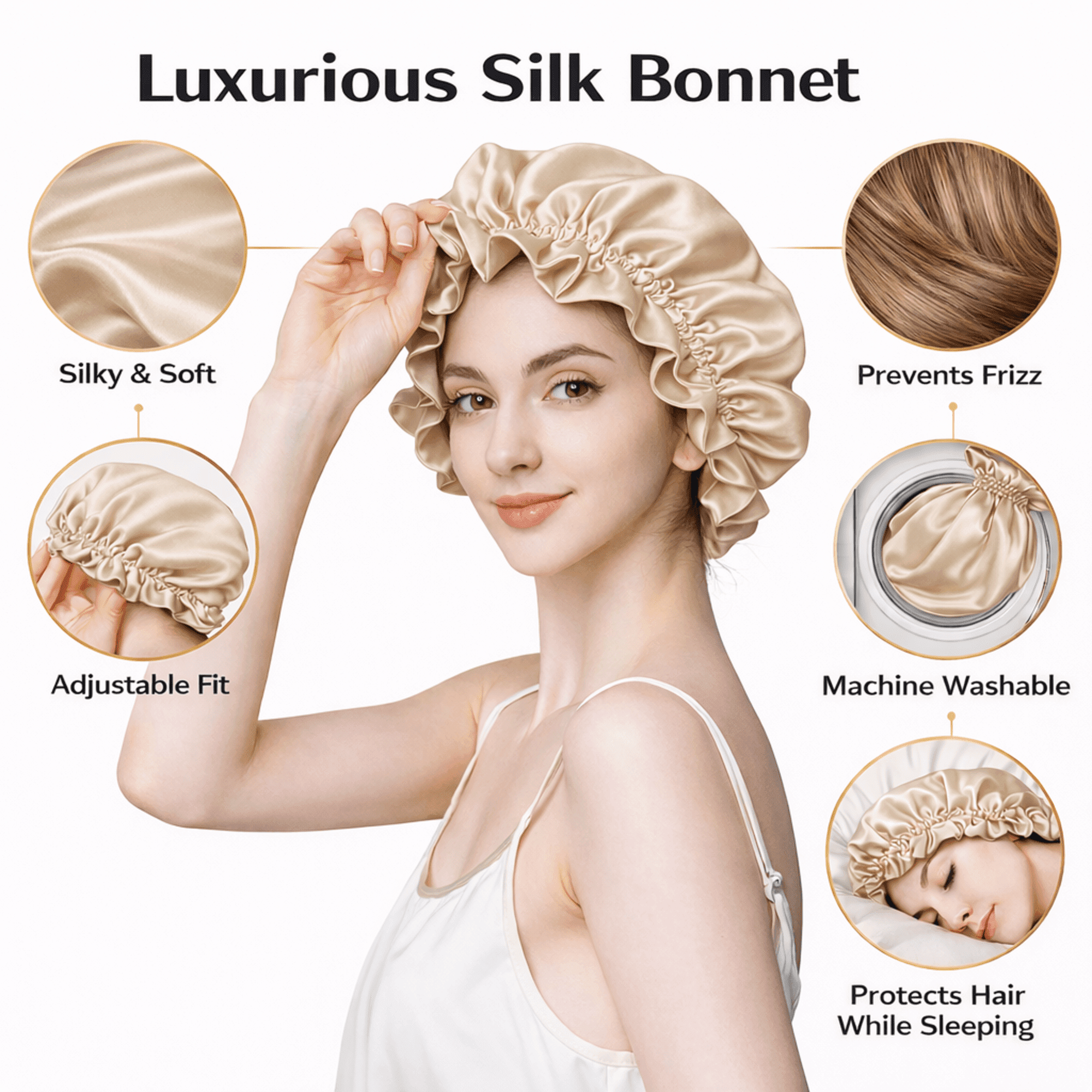 100% Mulberry Silk Reversible Sleep Bonnet – 22 Momme, Double-Sided Silk Hair Wrap & Night Cap for Women
