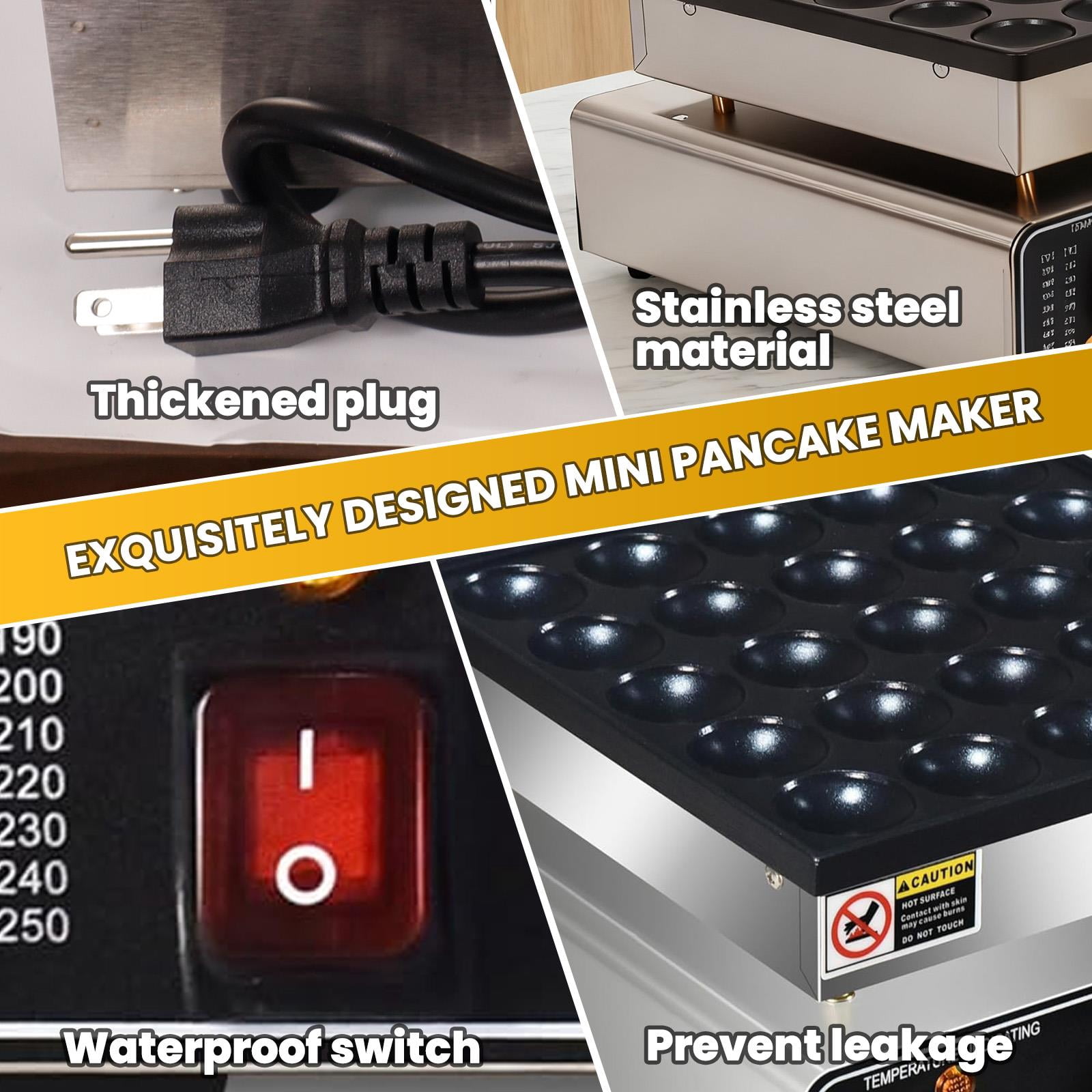 25 Hole Dorayaki Maker,Muffin Waffle Maker With Adjustable Temp Control,900W Fast Heating For Commercial Use,Mini Pancake Maker For Night Market Or Food Truck,Silver Stainless Steel