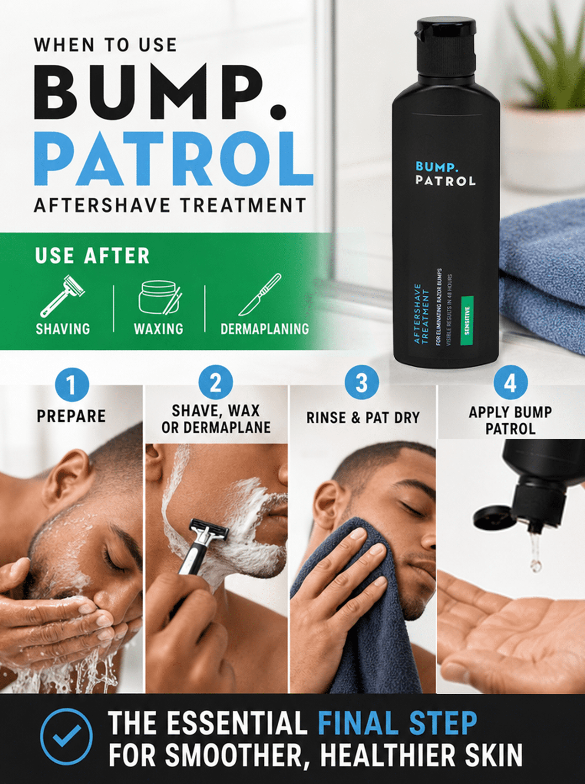 Bump Patrol Sensitive Aftershave Treatment Serum - 2 fl oz, Alcohol-free serum helps reduce razor bumps, ingrown hairs, and shaving irritation. Gentle formula for sensitive skin.
