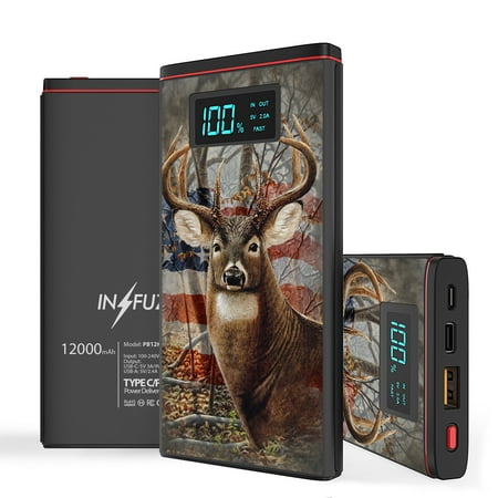 

INFUZE Portable Charger for Moto G100 Power Bank (18W Power Delivery USB-C/USB-A Ports 12000mAh Capacity USB Cables with Touchless Tool) - USA Deer Hunter Camo