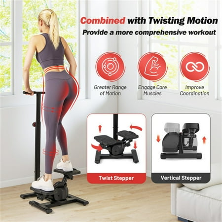 Total Body Twist Stepper Machine Cardio Workout Equipment for Home Gym Low Impact Exercise Stepper with Adjustable Handlebar LCD Monitor 300 lbs Capacity Non Slip Pedals Compact Fitness Stepper Black