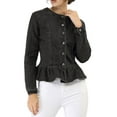 thumbnail image 6 of Unique Bargains Women's Button Down Cropped Ruffle Hem Denim Jacket XS Black, 6 of 8