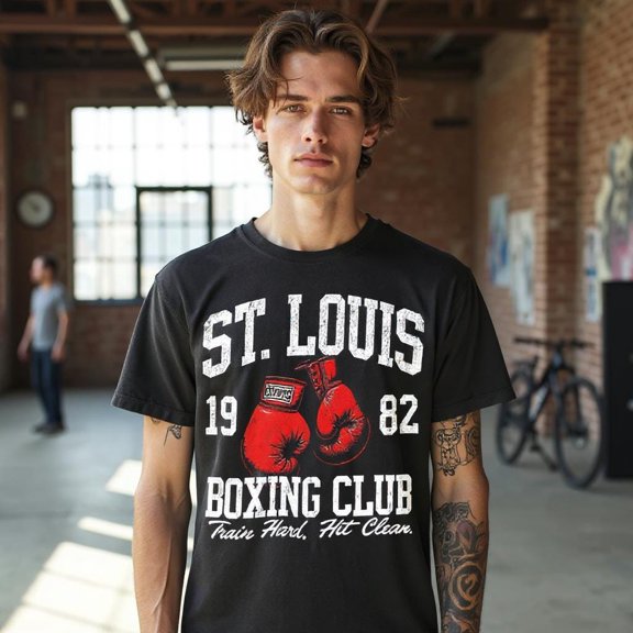 CLOTEX St. Louis Boxing Club T-Shirt – Vintage 1982 Gym Tee, Retro Boxing Gloves Graphic, 80s 90s Fight Shirt, Unisex Athletic Training Tee, Black S