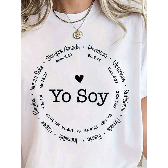 Women's Spanish Christian T Shirt, YO SOY Faith Graphic Tee, Inspirational Bible Verse Shirt, Religious Quote Short Sleeve Cotton Top