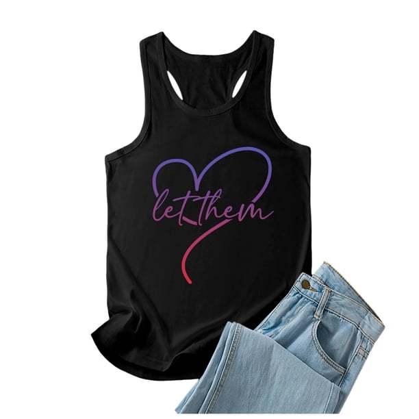 Camiseta sin mangas con estampado de letras para mujer, ideal para el verano: camiseta informal de cuello redondo con ajuste en el pecho, ideal para el día a día