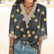 thumbnail image 3 of Gibobby Playeras Mujer Camisetas Cuello V Camiseta cómoda manga corta con cuello en V estampada estilo occidental informal para mujer(Amarillo,XL), 3 of 4