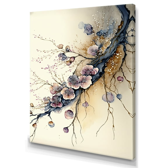 Designart Pink And Plum Cherry Blossom Branch II Canvas Wall Art