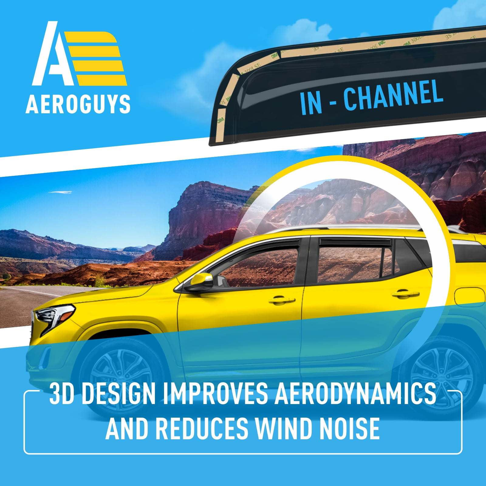 AEROGUYS In-Channel Window Deflectors Extra Durable Window Visors Rain Guards Fit for GMC Terrain 2018-2024, Sun Visors, Wind Vent Visors, Car Accessories- 4pcs. AG0163