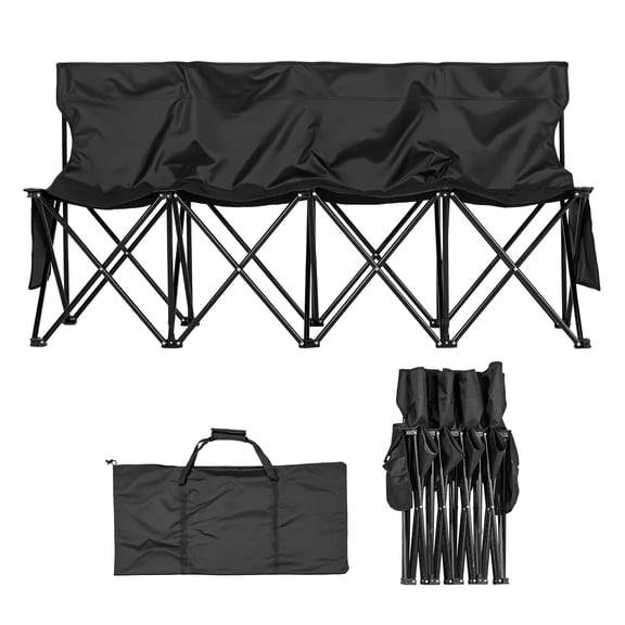 VEVOR Portable Folding Bench, 4 Seat Foldable Soccer Bench with Side Pockets and Carrying Bag, Lightweight Sideline Seating with Back Rest for Football, Baseball, Camping, Outdoor Events, Black