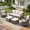5PC-Sofa & Swivel Chairs & Ottomans, variant on Opohoro 73.4" Outdoor Patio Wicker 3-Seat Couch, Gray PE Rattan Patio Furniture Sofa with Blue Cushions for Porch or Backyard