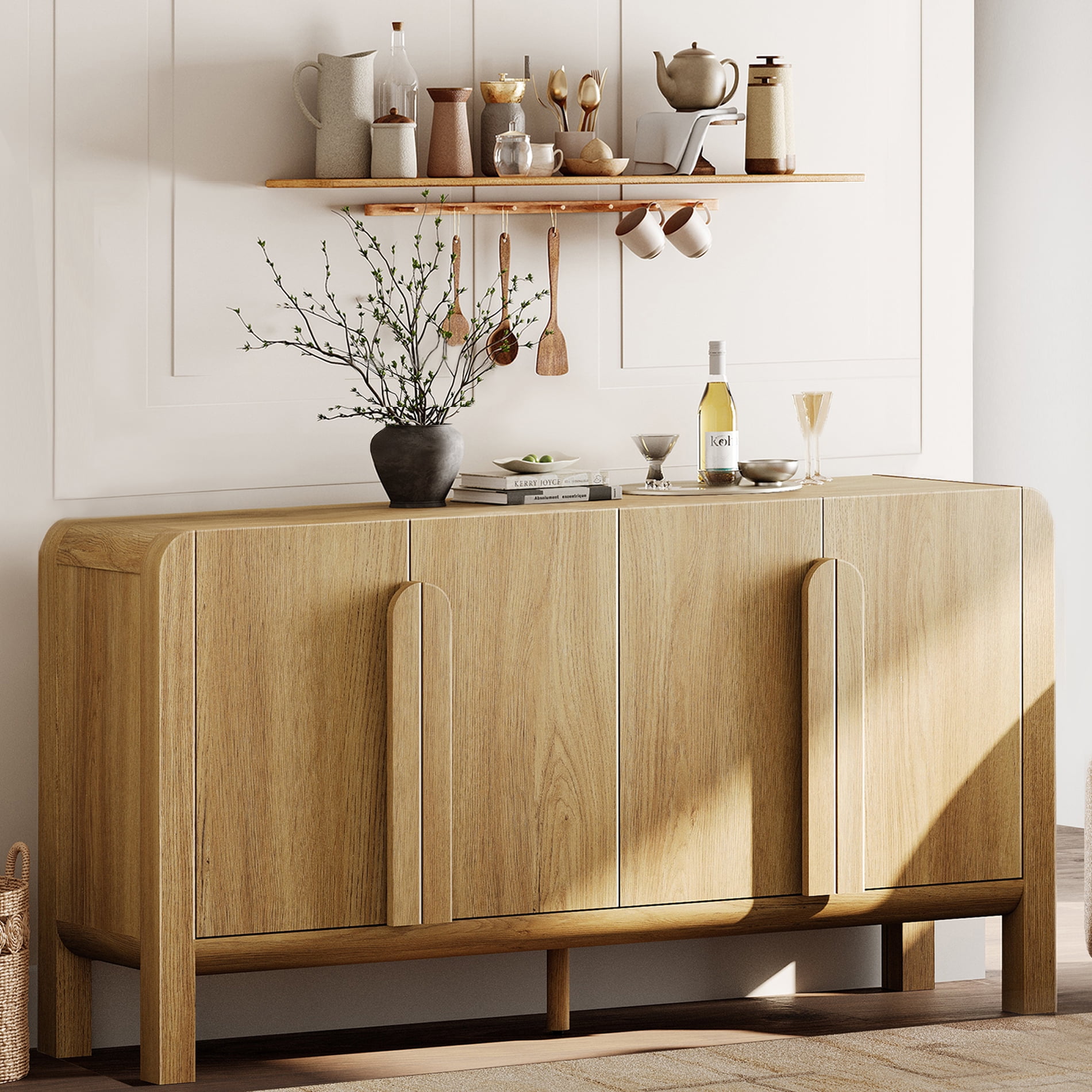 Modern 63" Wooden Sideboard Buffet Cabinet with Storage, Mid-century Credenza with Doors and Adjustable Shelves for Kitchen Living Room, Dining Room