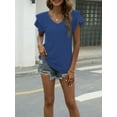 thumbnail image 3 of Womens Casual Tops Cute Ruffle Short Sleeves V Neck T-Shirts Solid Color Fashion Loose Tunic Top, 3 of 7