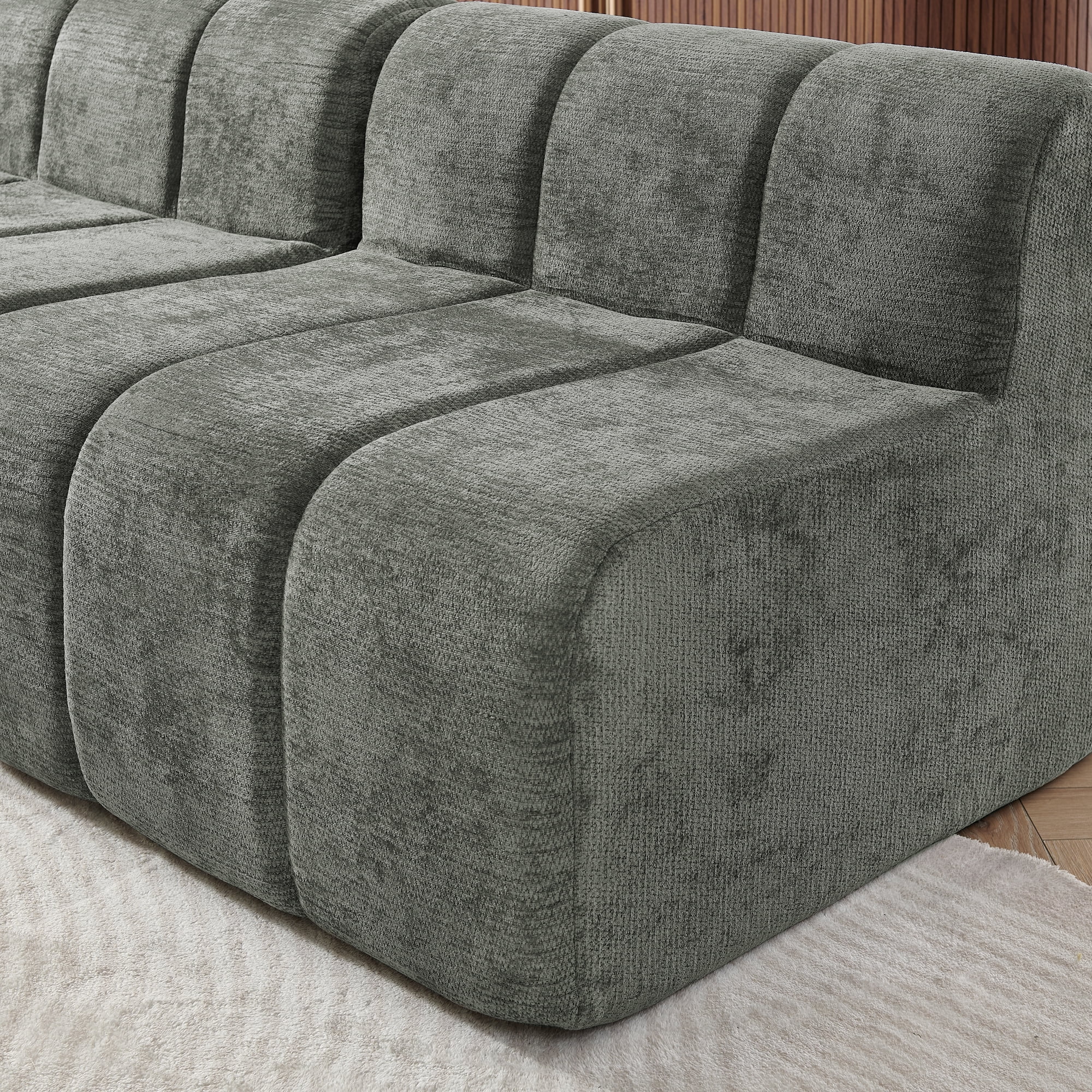 116"W Modern Semi-Curved Modular Sectional Sofa with Movable Ottoman,Vertical Stitched Chenille Cloud Sofa Couch for Living Room,No Assembly Required,Dark Gray