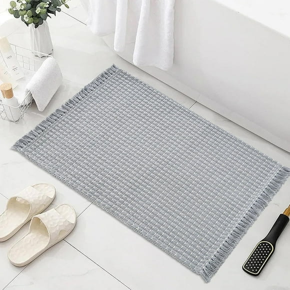 WVSAFV Gray Bathroom Rug Braided Bath Mat Tassel Weaving, Super Absorbent Non Slip Bathroom Rug, Ultra Soft, Large 24"x35"