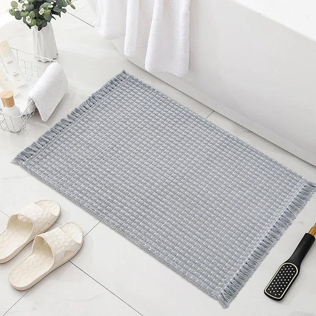 WVSAFV Gray Bathroom Rug Braided Bath Mat Tassel Weaving, Super Absorbent Non Slip Bathroom Rug, Ultra Soft, Large 24"x35"