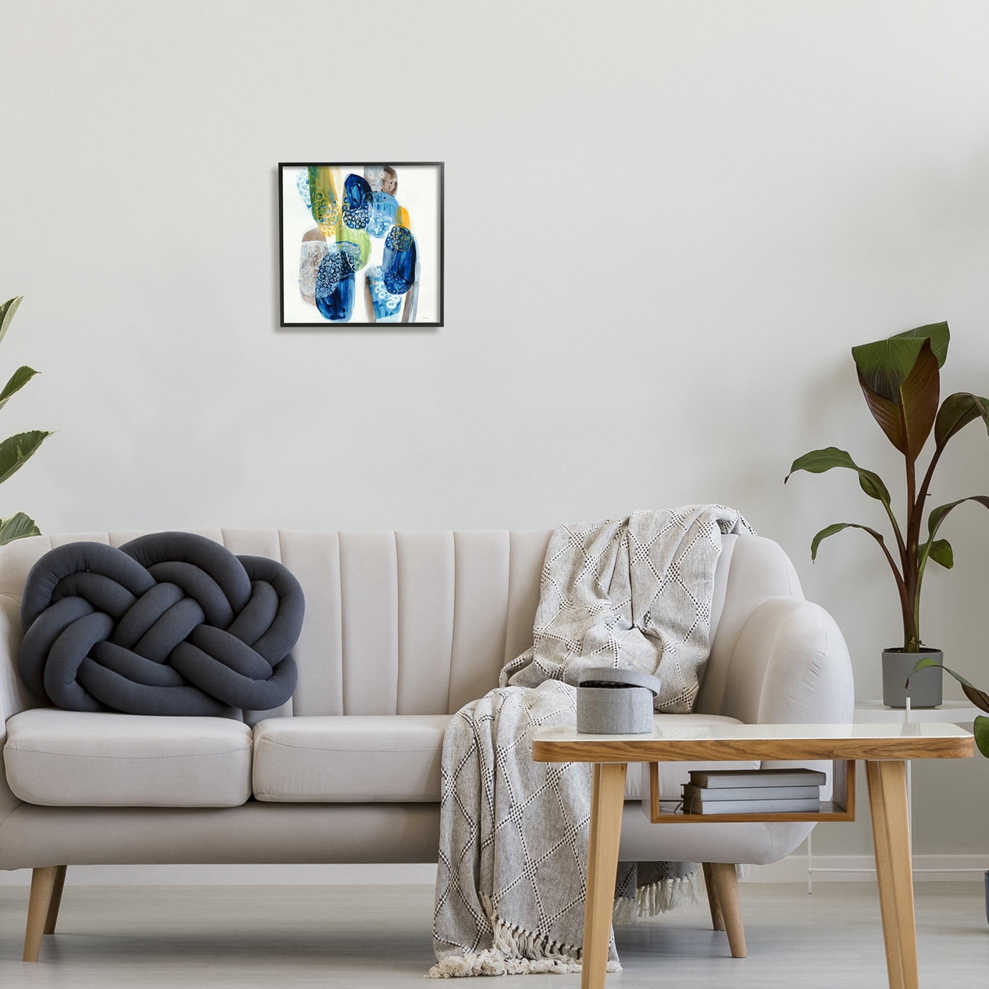 Stupell Industries Pebbled Circular Shapes Vivid Blue Modern Design Painting Black Framed Art Print Wall Art, Design by Liz Jardine