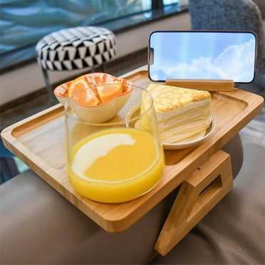 OldPAPA Home Bamboo Couch Arm Table for Living Room Couches, Foldable Couch Tray with 360° Phone Holder, Tv Tray Side Tables for Small Spaces, 11.8*8.6inch