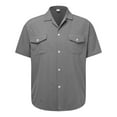 thumbnail image 2 of Caqnni Mens Casual Linen Cotton Button Down Short Sleeve Shirts Cuban Camp Beach Tops(Dark Gray,S), 2 of 5