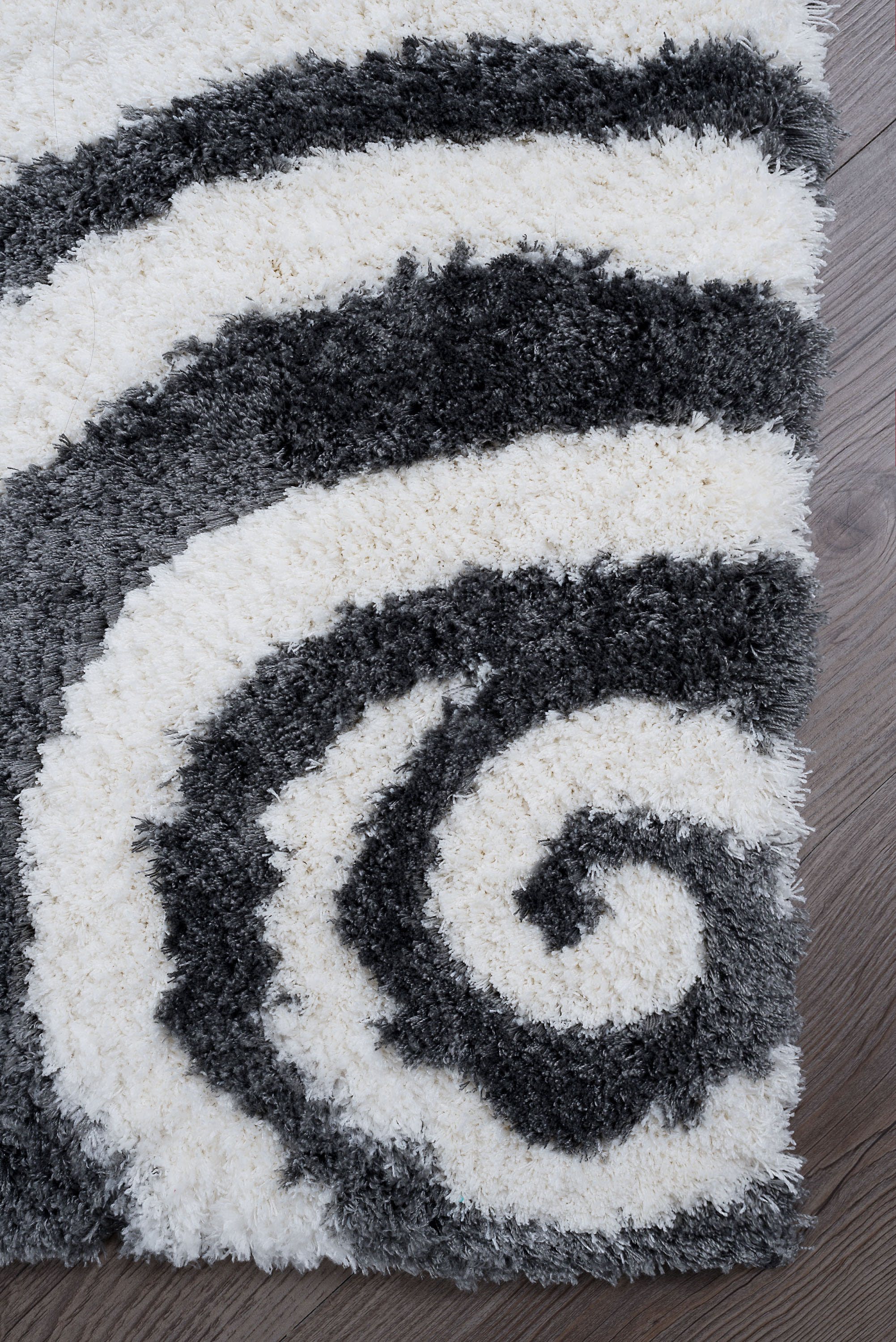 Contemporary 5x8 Area Rug Shag Thick (5'3'' x 7'3'') Geometric Charcoal, Cream Living Room Easy to Clean
