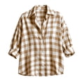 thumbnail image 4 of hoksml Women's Gingham Plaid Button Down Shirt, Drop Shoulder Oversized Blouse with Lapel Collar, Rolled Cuffs and Relaxed Fit, 4 of 9