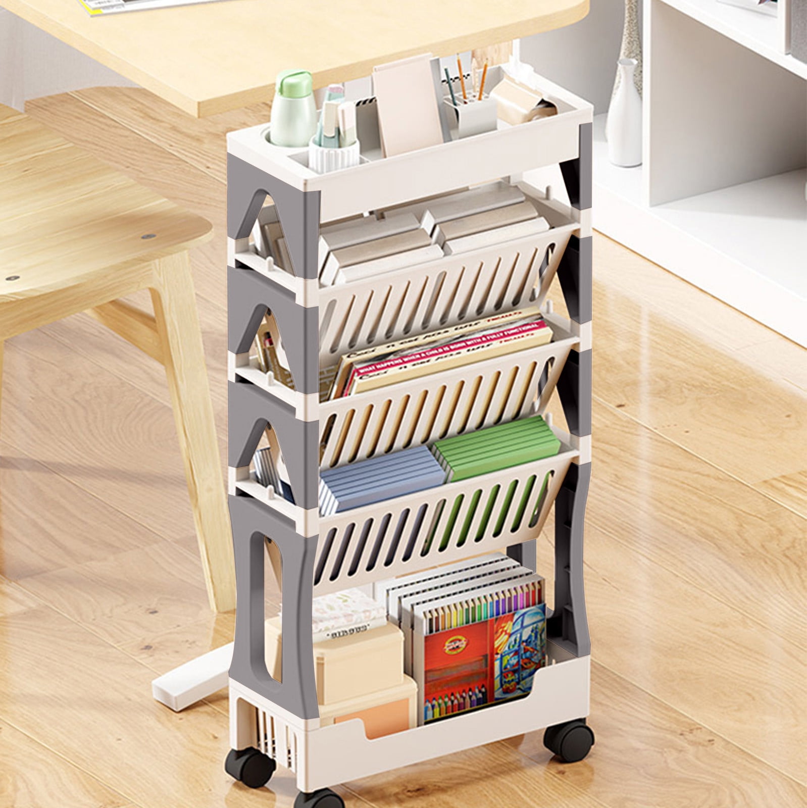 Kdkad Multi-Layer Rolling Storage Cart - Movable Classroom & Desk Organizer for Notebooks, Stationery Supplies | Sturdy Notebook Trolley with Locking Wheels, Space-Saving & Office Storage