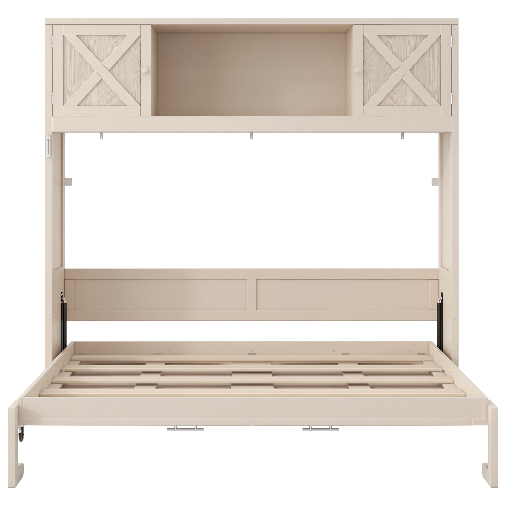 Queen Size Murphy Bed with Storage Cabinets for Space-Saving Guest Room