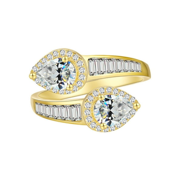 1 Carat*2 Golden Moissanite Rings for Women 925 Sterling Silver D Color VVS1 Pear Cut adjustable Moissanite Engagement Rings  Lab Created Diamond Engagement Ring Promise Ring with Certificate